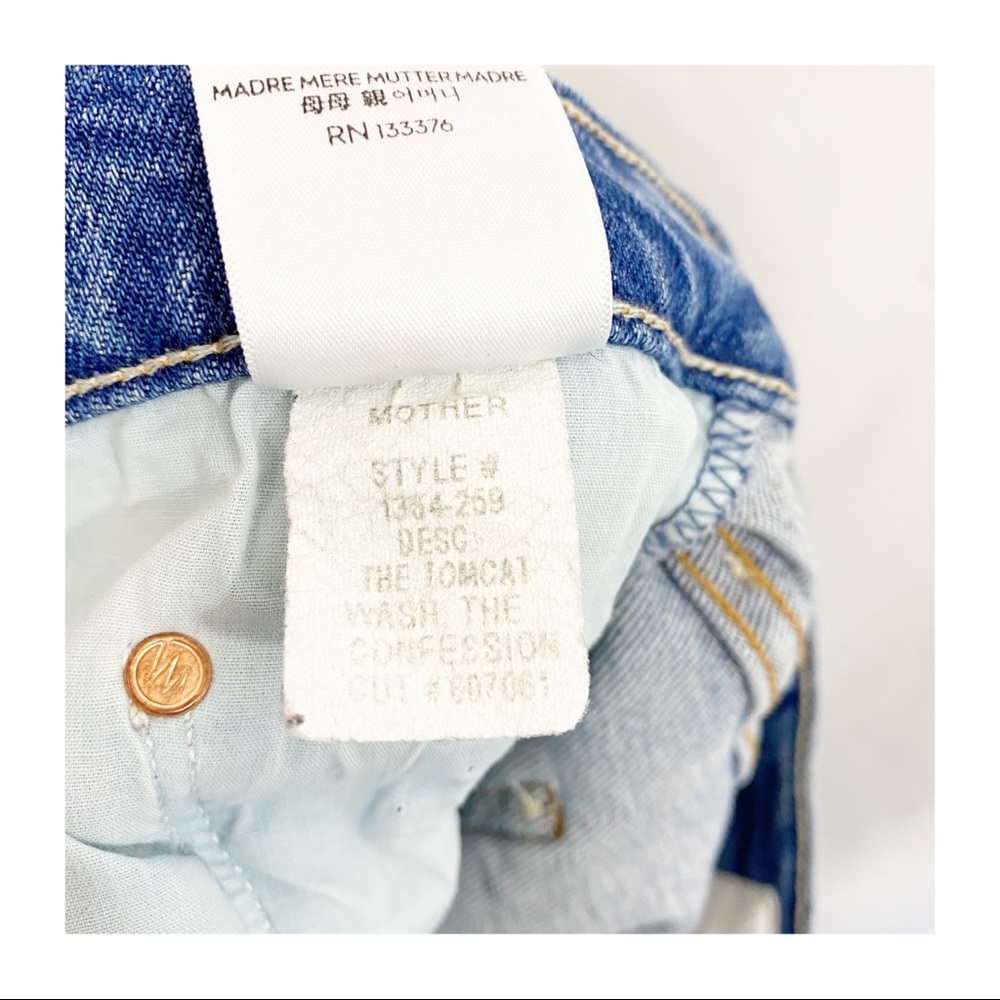 MOTHER Superior The Tomcat Distressed Straight High Rise Denim Jeans Confession - Picture 14 of 14